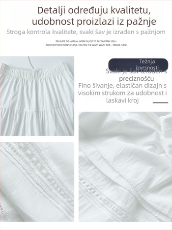 Bijela midi suknja s izrezima, francuskog stila, za žene, visoki pojas, opušten kroj, A-linija