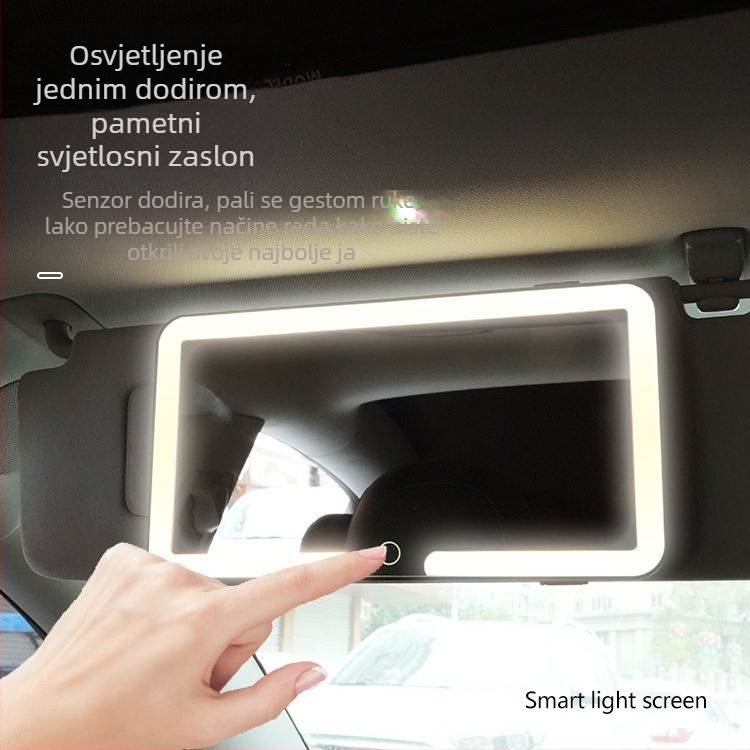 Ogledalo za šminkanje u automobilu s LED trakom, unutarnje ogledalo visoke rezolucije