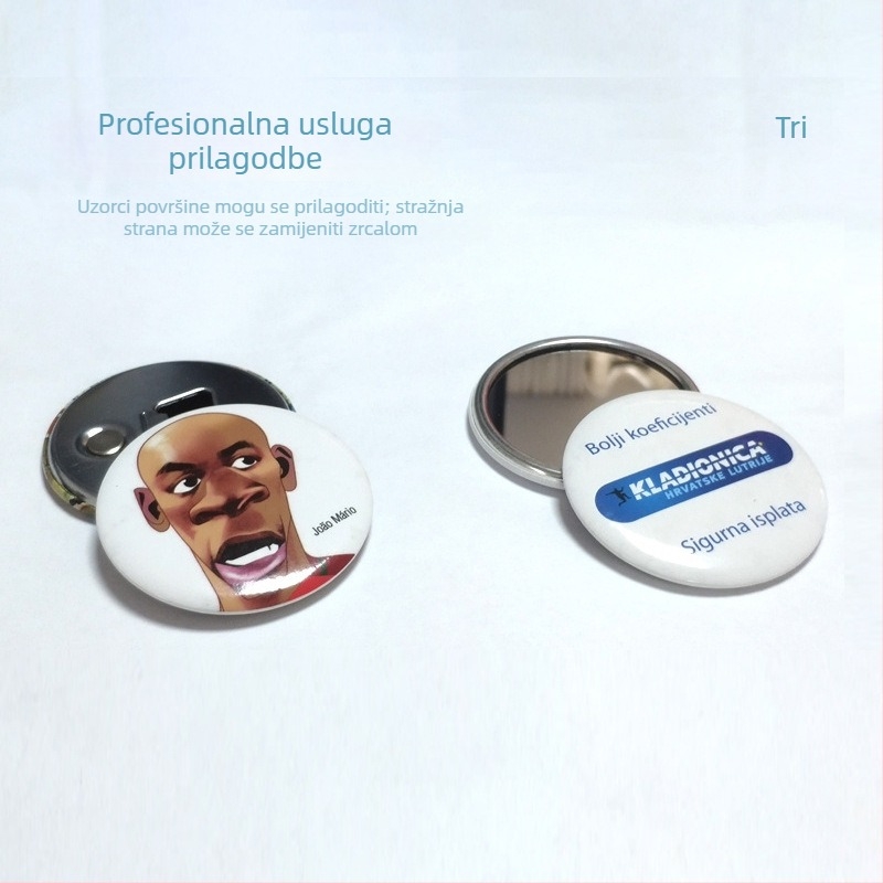 Prilagođeno kružno karikaturalno metalno ogledalo za šminku, mini prijenosno ogledalo, mali dar