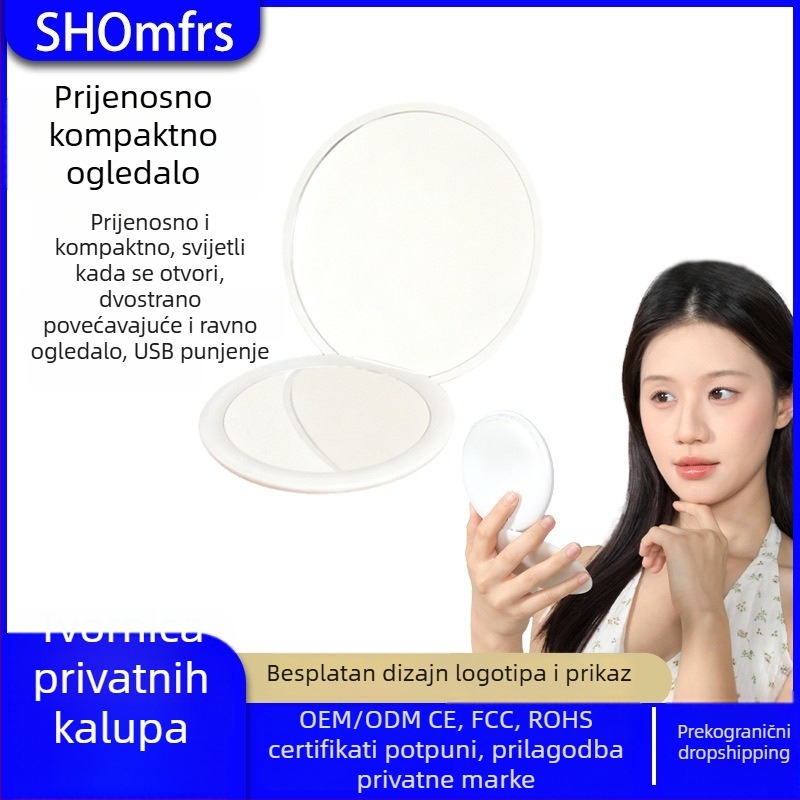Sklopivo LED ogledalo za šminkanje s povećalom, kompaktno i prijenosno