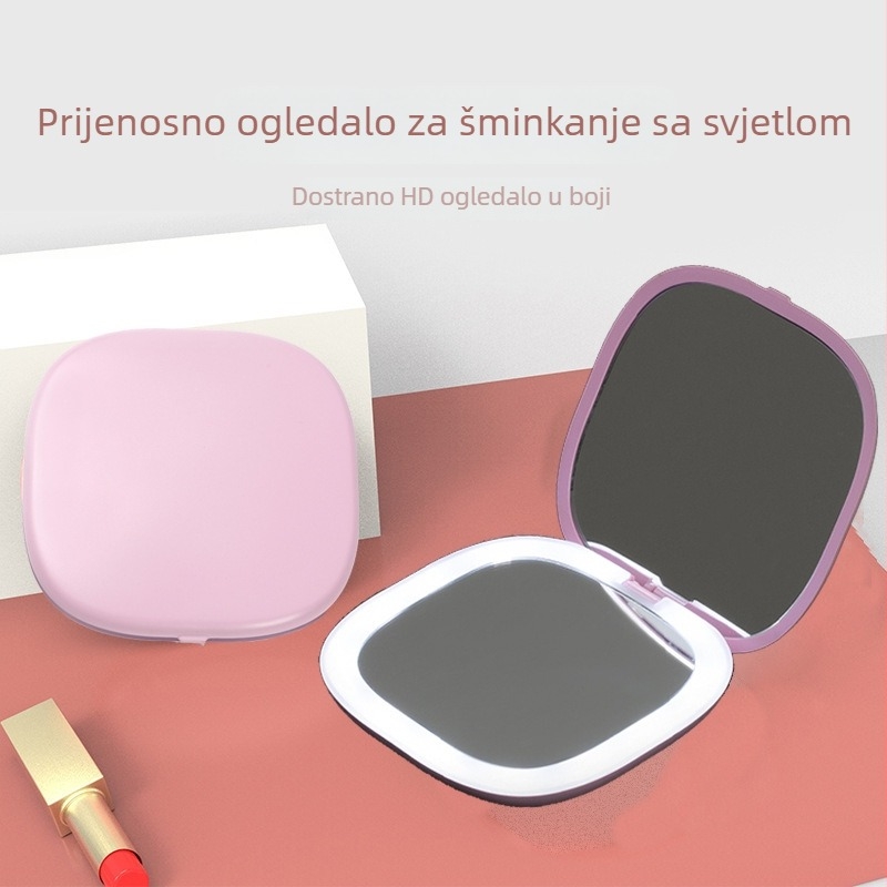 Sklopivo LED ogledalo za šminku sa svjetlom, kružno i kvadratno, dvostruko povećanje 3x, ručno, prenosno