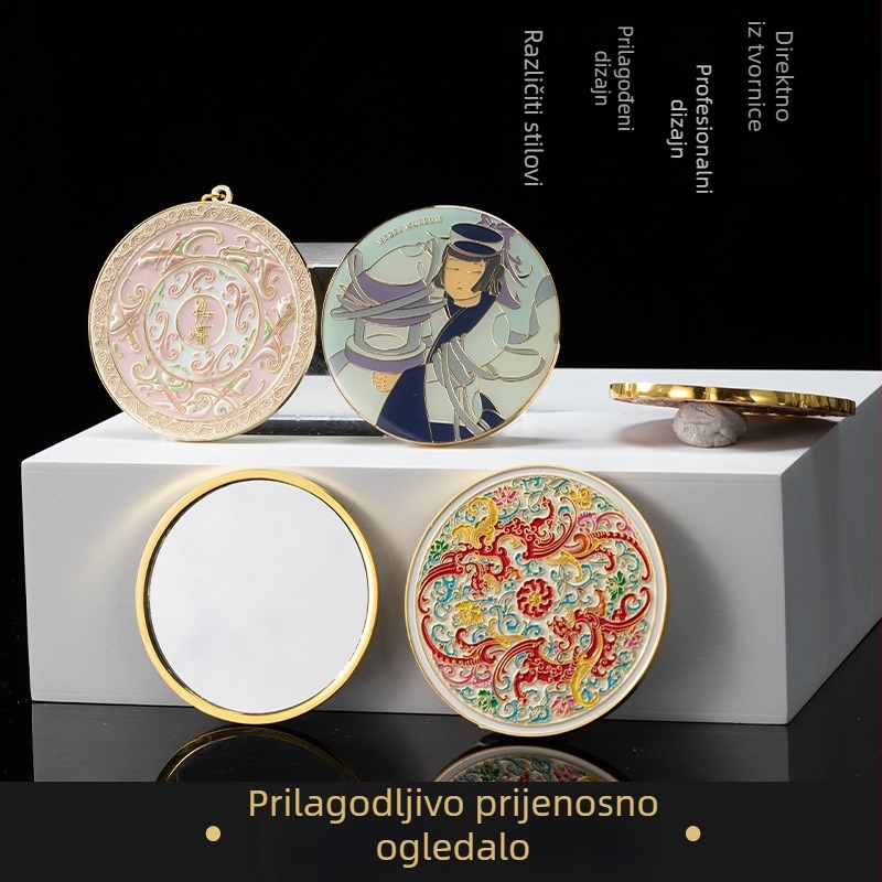 Prilagodljivo prijenosno metalno ogledalo za šminku s dizajnom inspiriranim muzejom