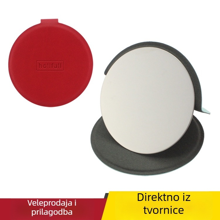 Kružni prenosni ogledalo za šminkanje od nehrđajućeg čelika, PU stolni sklopivi mali ogledalo s prilagođenim logotipom