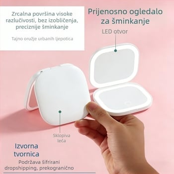Prijenosno LED dvostrano ogledalo za šminku, napajano baterijom, 5x povećanje, sklopivo, tanko i lagano, za dotjerivanje šminke, prilagođen poklon