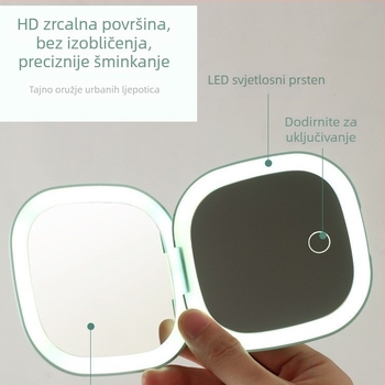 Prijenosno LED dvostrano ogledalo za šminku, napajano baterijom, 5x povećanje, sklopivo, tanko i lagano, za dotjerivanje šminke, prilagođen poklon