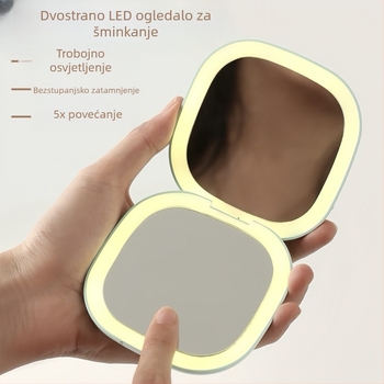 Prijenosno LED dvostrano ogledalo za šminku, napajano baterijom, 5x povećanje, sklopivo, tanko i lagano, za dotjerivanje šminke, prilagođen poklon