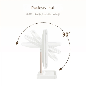 LED ogledalo za šminku za stolno korištenje sa svjetlom, spremnikom i podešavanjem svjetline, sklopivo školjkastog dizajna