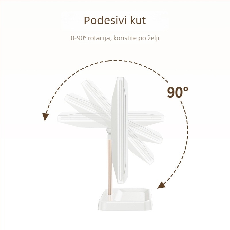 LED ogledalo za šminku za stolno korištenje sa svjetlom, spremnikom i podešavanjem svjetline, sklopivo školjkastog dizajna