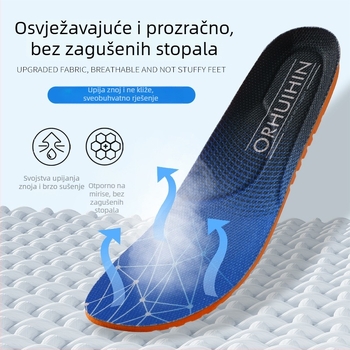 Uložak za cipele s amortizacijom, debeli latex PU uložak za udobnost, anti miris, upijanje znoja, prozračnost; prikladno za vojnu obuku, trčanje i košarku; osjećaj mekanog koraka.