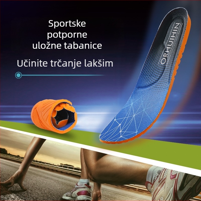 Uložak za cipele s amortizacijom, debeli latex PU uložak za udobnost, anti miris, upijanje znoja, prozračnost; prikladno za vojnu obuku, trčanje i košarku; osjećaj mekanog koraka.