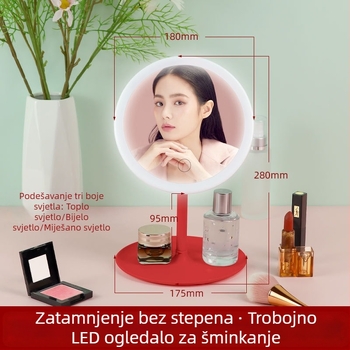 LED ogledalo za šminkanje sa stalkom, kompaktno stolno ogledalo s regulacijom osvjetljenja