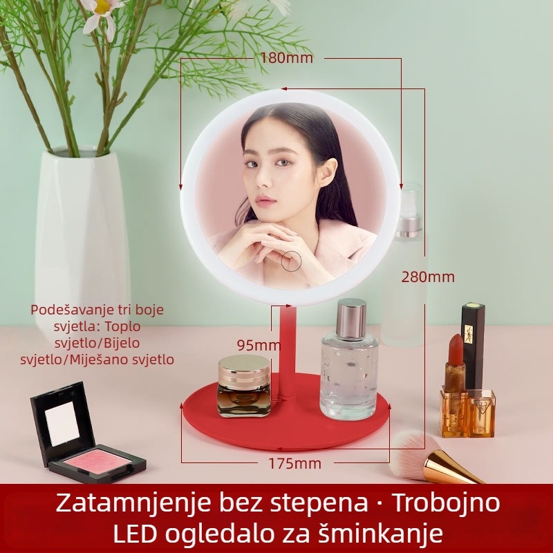 LED ogledalo za šminkanje sa stalkom, kompaktno stolno ogledalo s regulacijom osvjetljenja