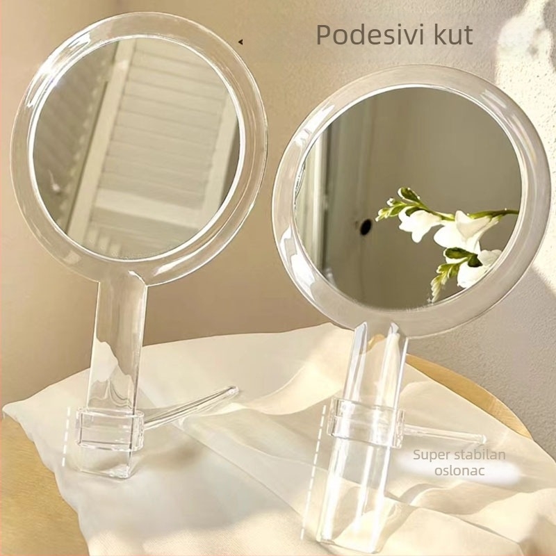 Dvostrano prozirno ogledalo za šminkanje s povećalom, ručno držano, s pomičnim stalkom, okruglo akrilno ogledalo