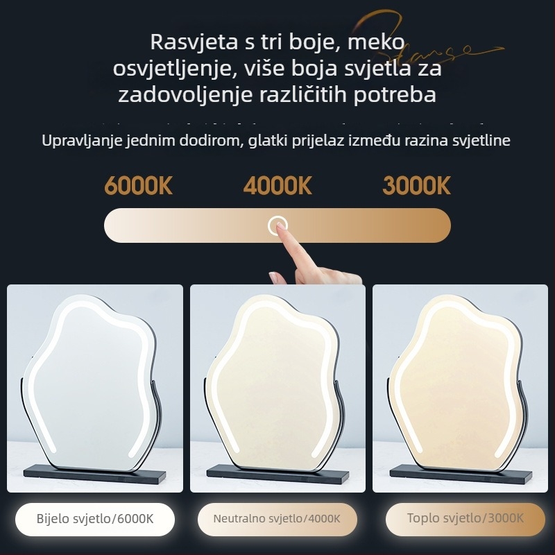 Cloud Mirror LED ogledalo za šminku s anti-fog, stolno ogledalo s rasvjetom, punjivo ili priključeno na struju, dimenzije 45×58 cm