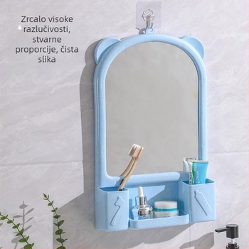 Plastično zidno ogledalo bez bušenja, s policom za pohranu, za kupaonicu
