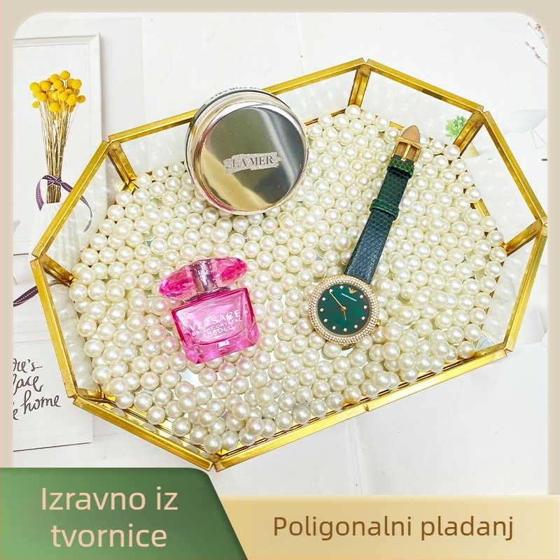Nordijski višestruki metalni pladanj s mosadnim završetkom i staklenim ogledalom, za kozmetiku, skladištenje kolača i organizaciju čaja.