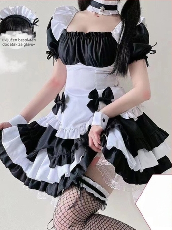 Japanski stil, plus-size kostim službenice Lolita, crno-bijeli, set princeze