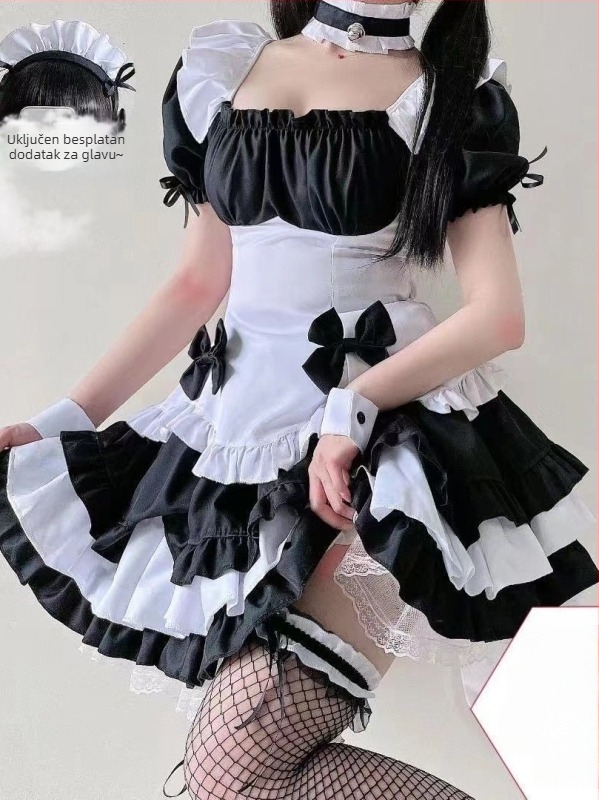Japanski stil, plus-size kostim službenice Lolita, crno-bijeli, set princeze