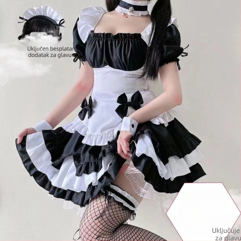 Japanski stil, plus-size kostim službenice Lolita, crno-bijeli, set princeze