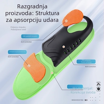 Uložci s potporom luka za sportske cipele, korektivni, ublažavanje udara, prozračni, antibakterijski, upijaju znoj, unisex