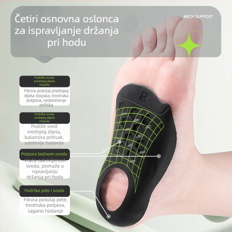 Uložak za korekciju plosnog stopala, potpora luka, uložak s oblikom osmerostrane arkade