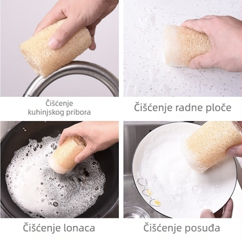 Lufa za pranje posuđa — prirodna boja, cijela korijen, kuhinjska krpa, višenamjenska, duljina 25–50 cm, promjer oko 5 cm, bez užeta / s užetom
