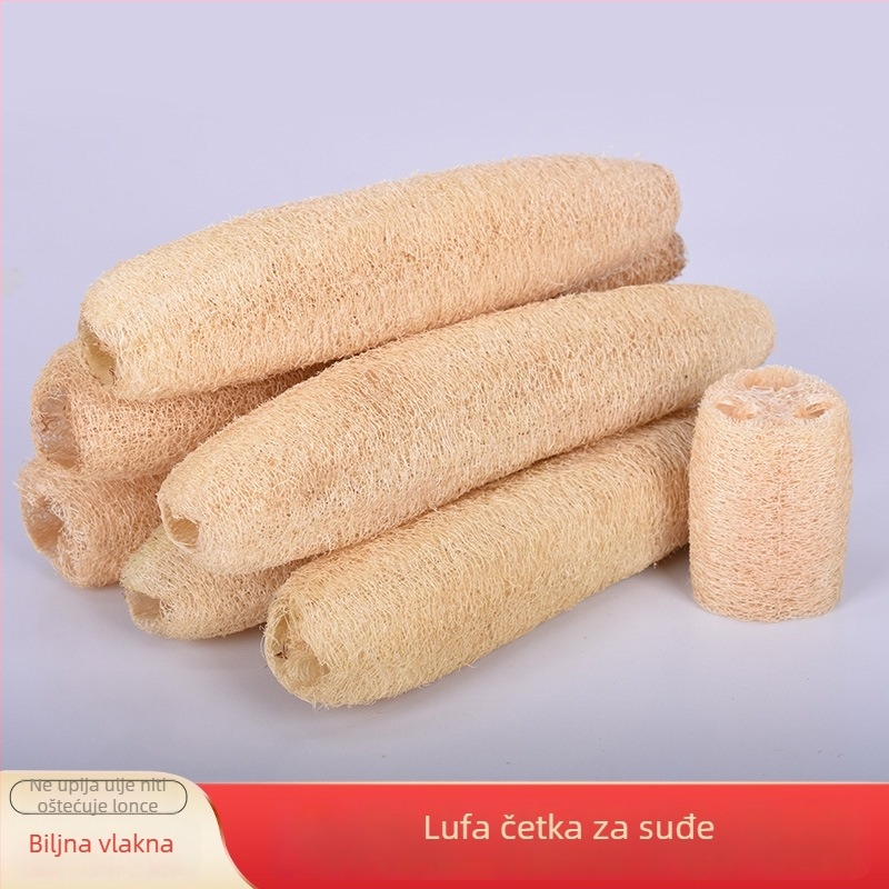 Lufa za pranje posuđa — prirodna boja, cijela korijen, kuhinjska krpa, višenamjenska, duljina 25–50 cm, promjer oko 5 cm, bez užeta / s užetom