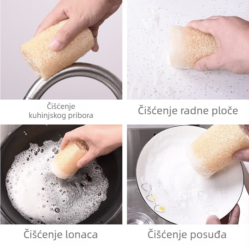 Lufa za pranje posuđa — prirodna boja, cijela korijen, kuhinjska krpa, višenamjenska, duljina 25–50 cm, promjer oko 5 cm, bez užeta / s užetom