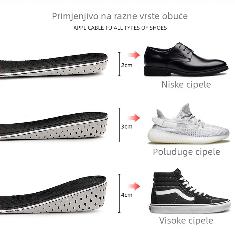 Podizač visine – nevidljive unutarnje uložke, toplo, punog duljine, za muškarce i žene, 2–4 cm, za tenisice i casual obuću