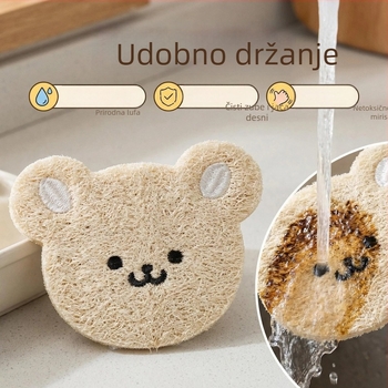 Loofah kuhinjska krpa za pranje posuđa, prirodna dvostruka, otporna, biološki razgradiva, vezeni medvjeđi motiv, dekoracija za igračke za kućne ljubimce