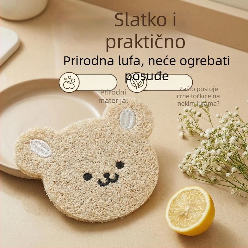 Loofah kuhinjska krpa za pranje posuđa, prirodna dvostruka, otporna, biološki razgradiva, vezeni medvjeđi motiv, dekoracija za igračke za kućne ljubimce