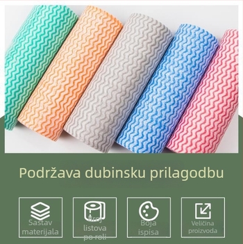 Krpa za suđe od spunlace netkanog materijala s valovitim uzorkom, za mokru i suhu upotrebu, bez dlačica, u rolnici pakirana, jednokratna