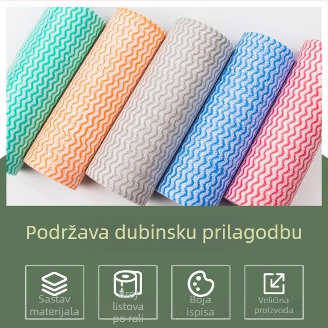 Krpa za suđe od spunlace netkanog materijala s valovitim uzorkom, za mokru i suhu upotrebu, bez dlačica, u rolnici pakirana, jednokratna