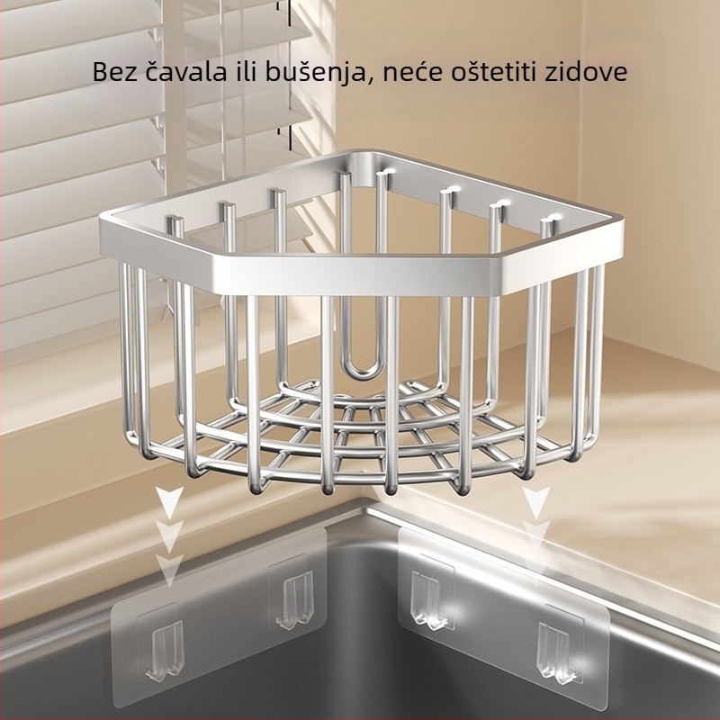 Prilagođeni zidni stalak za kuhinju s držačem za spužvu, spužvom za čišćenje i odvodnim stalkom od nehrđajućeg čelika