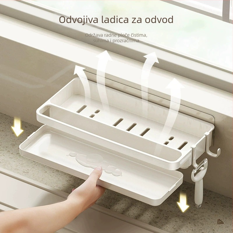 Minimalistički kuhinjski stalak za odvod vode i pohranu krpa, zidni bez bušenja