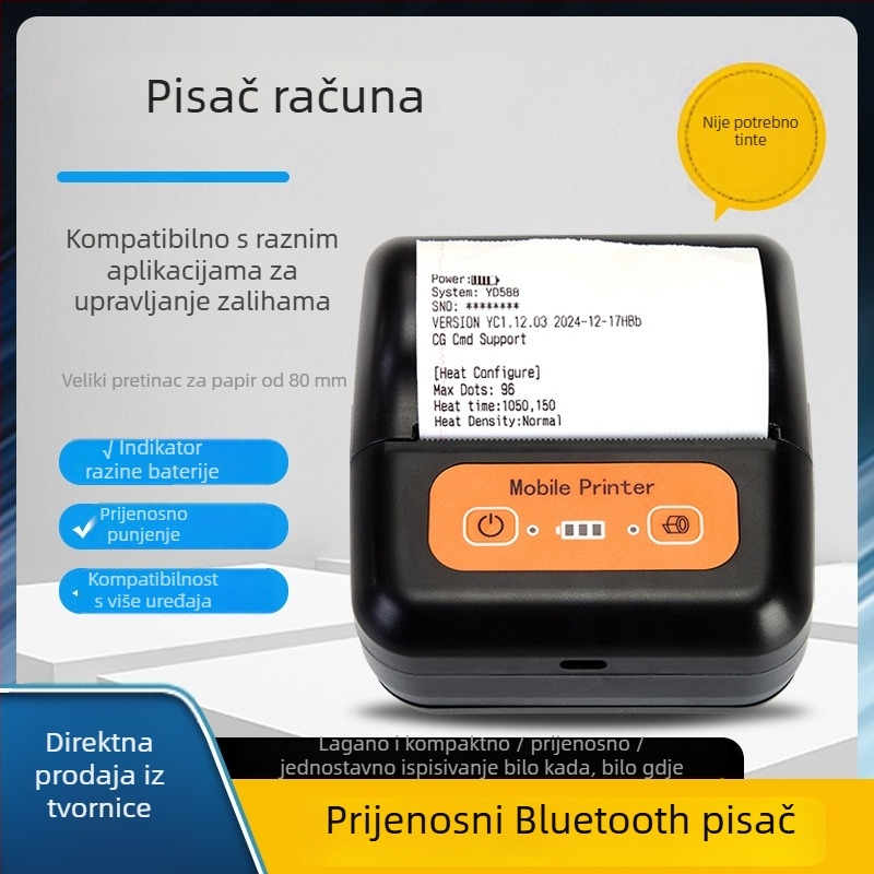 80 mm Bluetooth termalni mobilni pisač računa