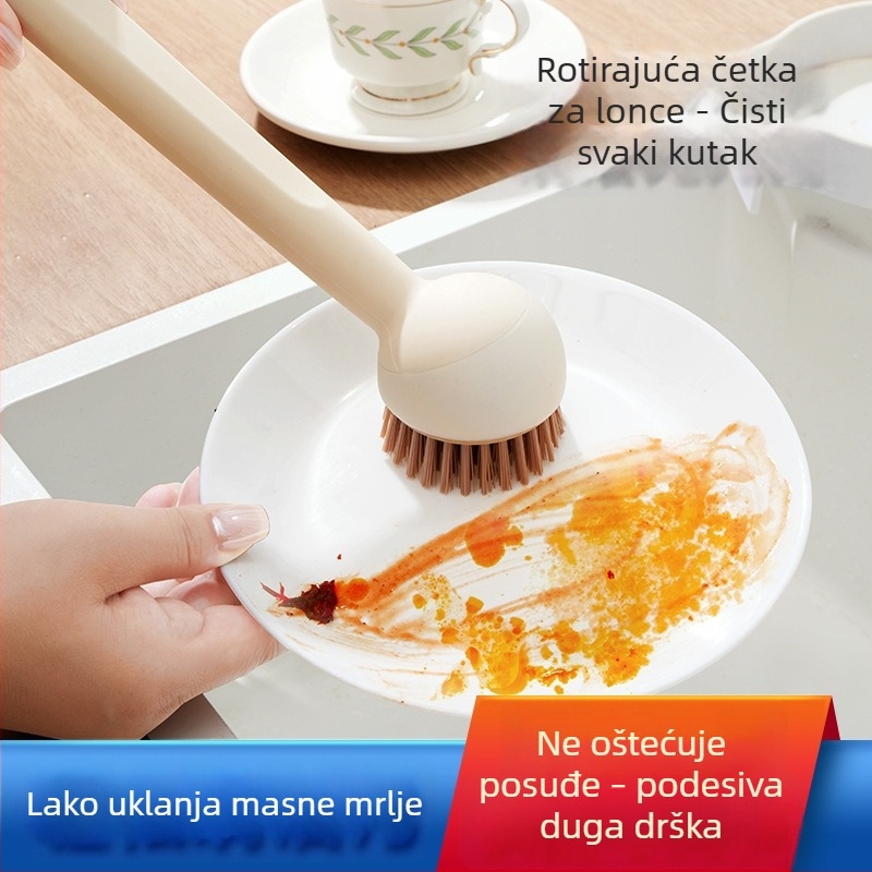 Četka za posuđe s dugačkim držalom i okretljivom glavom za pranje lonaca i posuđa