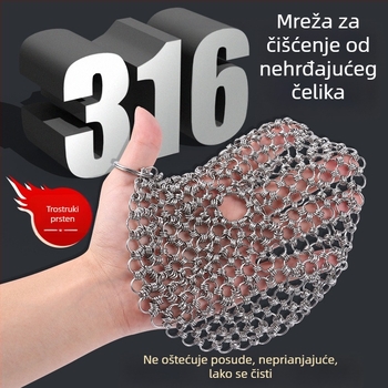 Mreža za čišćenje posuđa od nehrđajućeg čelika 316 s trostrukim prstenom