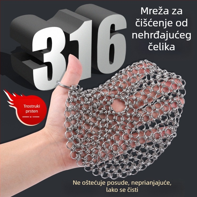 Mreža za čišćenje posuđa od nehrđajućeg čelika 316 s trostrukim prstenom