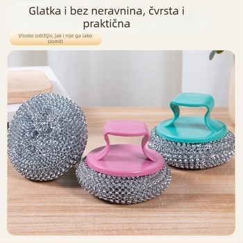 Četka za posuđe s kuglom od nehrđajućeg čelika i držačem, bez otpadanja, za kućno pranje posuđa i lonaca, paket 20 kom