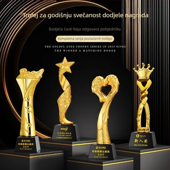Trofej od smole, metala i kristala s kreativnim šarenim otiskom, medalja za plesno natjecanje i nagrada za izvrsnog zaposlenika, graviranje dostupno