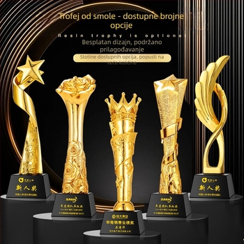 Trofej od smole, metala i kristala s kreativnim šarenim otiskom, medalja za plesno natjecanje i nagrada za izvrsnog zaposlenika, graviranje dostupno