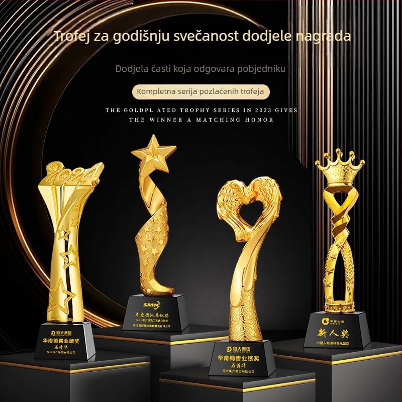 Trofej od smole, metala i kristala s kreativnim šarenim otiskom, medalja za plesno natjecanje i nagrada za izvrsnog zaposlenika, graviranje dostupno