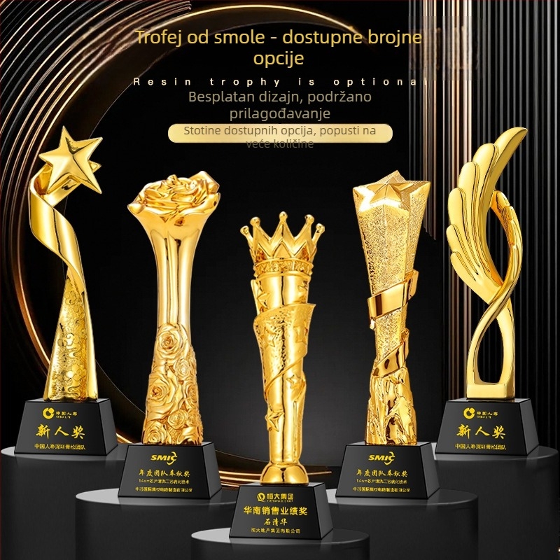 Trofej od smole, metala i kristala s kreativnim šarenim otiskom, medalja za plesno natjecanje i nagrada za izvrsnog zaposlenika, graviranje dostupno