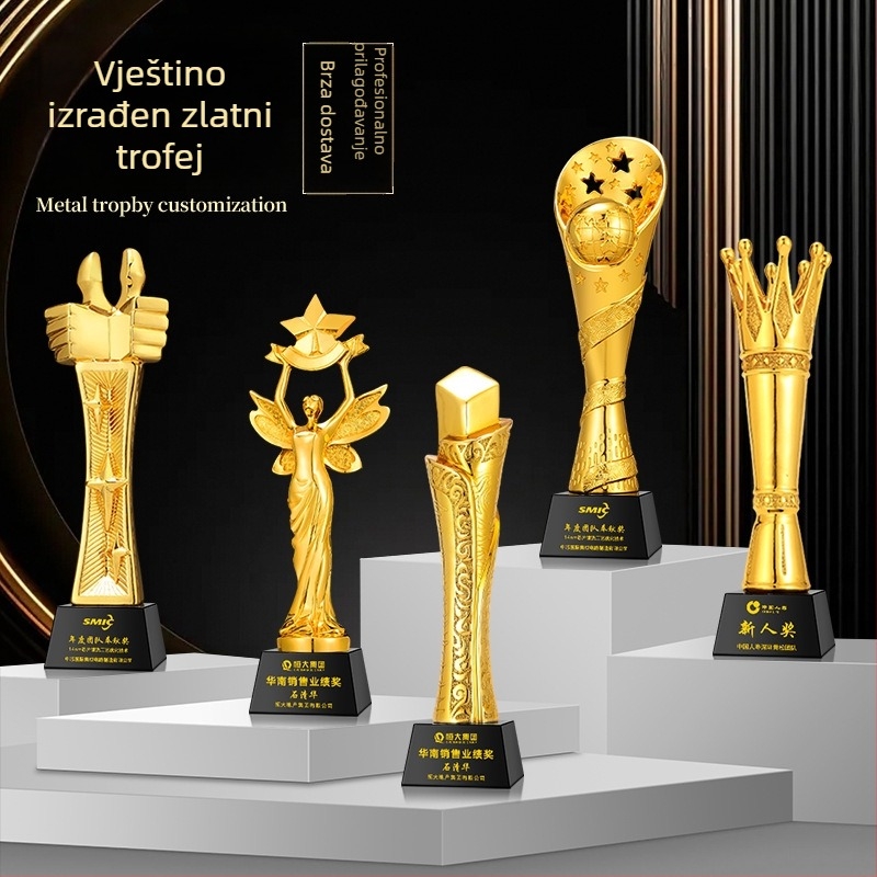Trofej od smole, metala i kristala s kreativnim šarenim otiskom, medalja za plesno natjecanje i nagrada za izvrsnog zaposlenika, graviranje dostupno