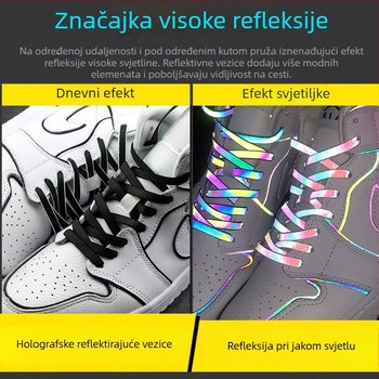 Holografske reflektirajuće vezice za tenisice AJ1/AF1 – plosnate, šarene, s 3M reflektivnošću i efektom promjenljive boje