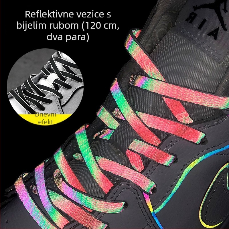Holografske reflektirajuće vezice za tenisice AJ1/AF1 – plosnate, šarene, s 3M reflektivnošću i efektom promjenljive boje