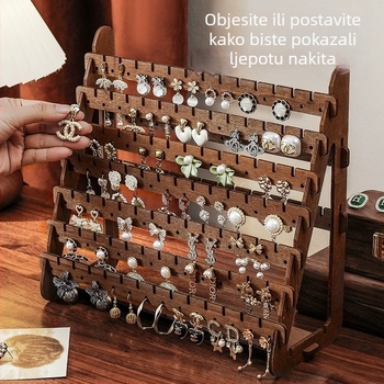Drveni stalak za nakit s 7 razina za naušnice