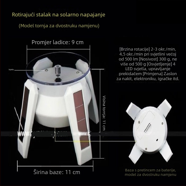 Solarni okretni stalak za nakit s LED osvjetljenjem