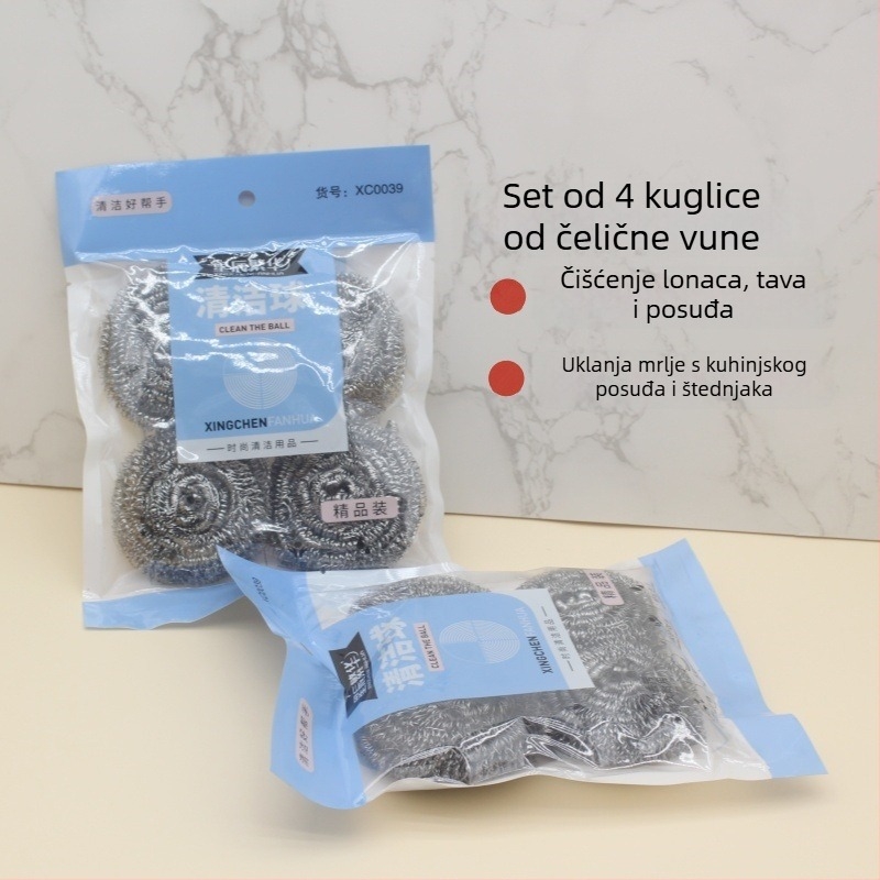 Četiri komada čeličnih kuglica za kuhinjsko čišćenje, bez otpadanja vlakana i bez zadržavanja ulja, za pranje posuđa i lonaca